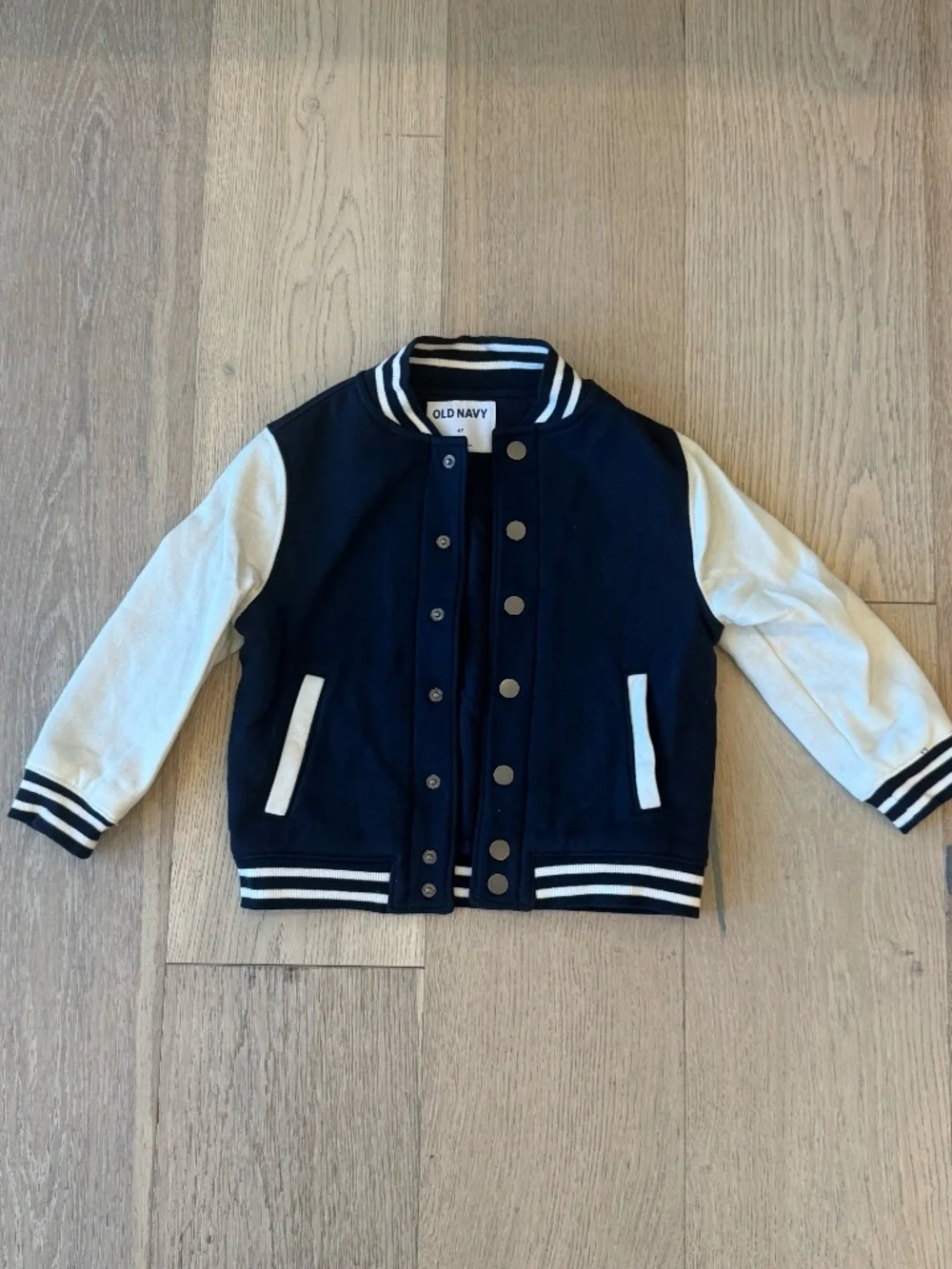 NWOT Old Navy Varsity Bomber Jacket Navy & White Snap Front 4T